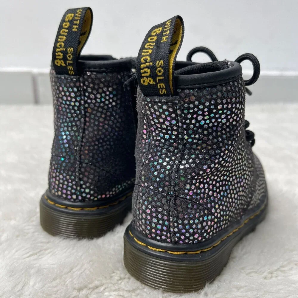 Dr. Martens Kid's Toddler Black #1460T Metallic Suede Lace Up Boots Shoes Size 7